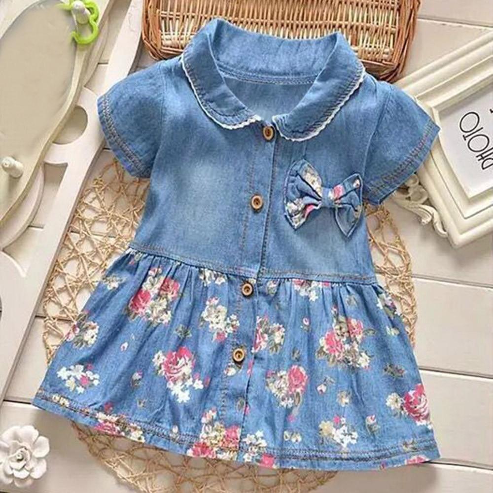 Robes d'été pour filles, motif floral moderne, nœud papillon, manches courtes, tenue de princesse