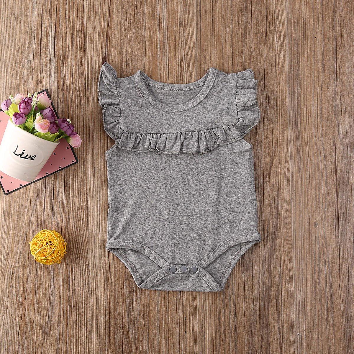 Vêtements Bébé Fille Nouveau-né Grenouillère sans Manches à Volants Combinaison Unie Barboteuse Tenues pour Filles