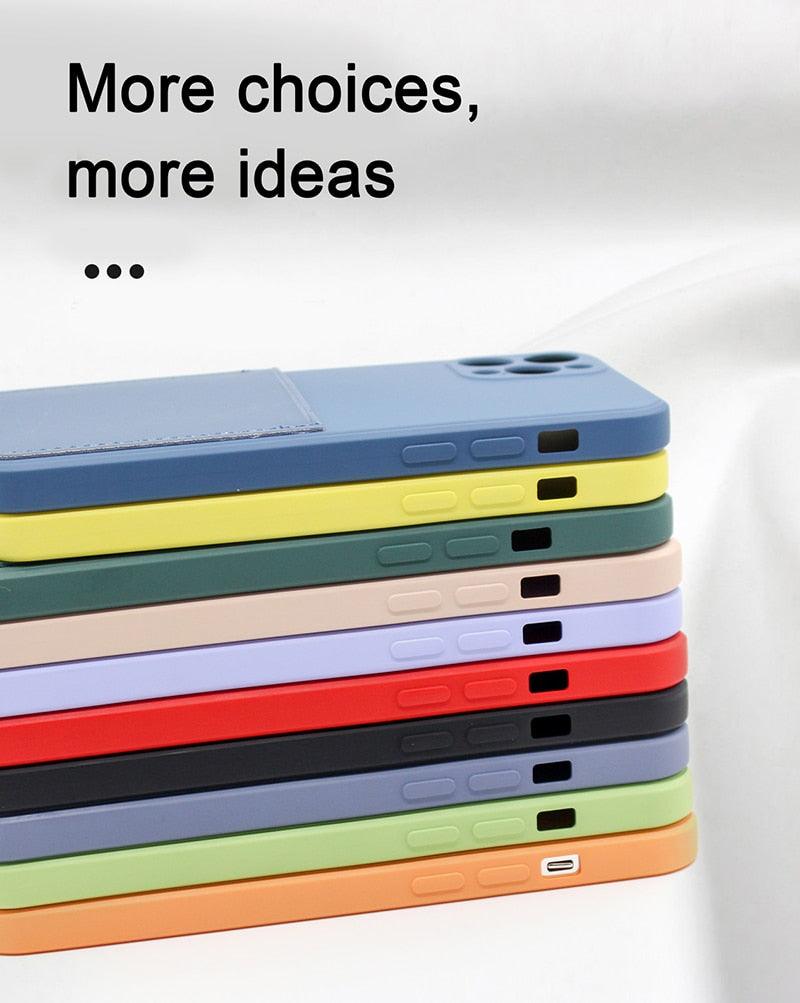 Coque de téléphone portefeuille simple en silicone pour iPhone 13 12 11 Pro Max Mini avec porte-cartes, coque de protection intégrale classique en silicone, anti-rayures et antichoc