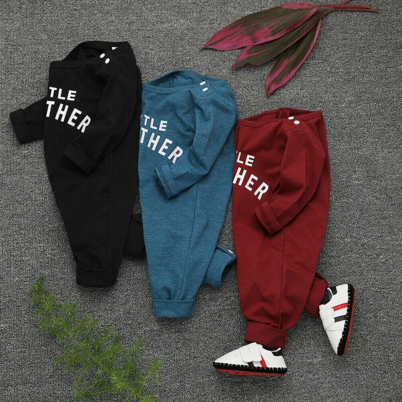 Bébé nouveau-né Filles Garçons Haut Barboteuse Combinaison Cache-couche Tenues Confortables Avec Texte Petit Frère Pour Garçons