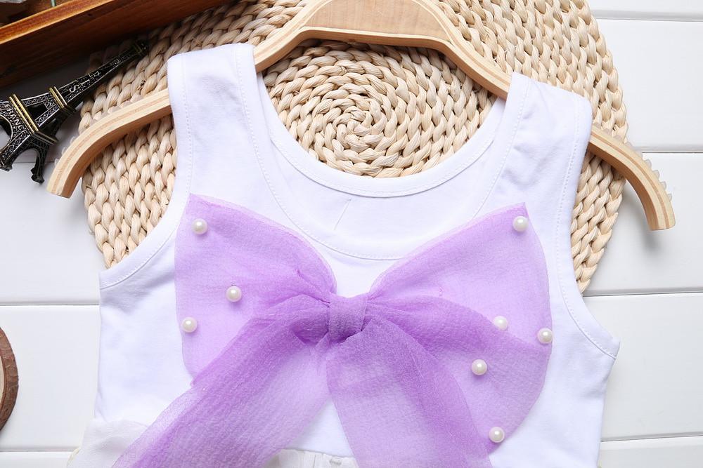 Robes sans manches en mousseline de soie à rayures violettes et col rond, de luxe, pour bébés filles, avec un grand nœud