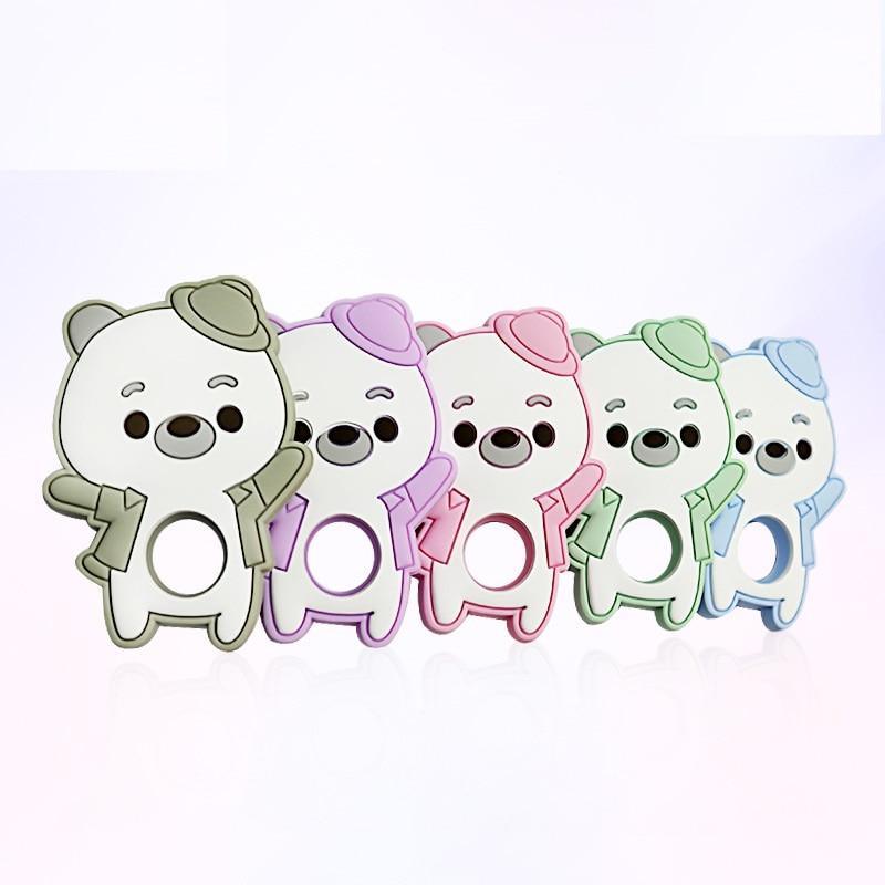 Anneaux de dentition en silicone pour bébé ours Perles en silicone Attaches sucette pour bébé Jouets de dentition Attaches tétine pour bébés garçons et filles