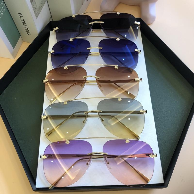 Lunettes de soleil sans monture en métal pour hommes et femmes, miroir, mode, pilote tendance, lunettes de soleil, protection UV, lunettes dégradées