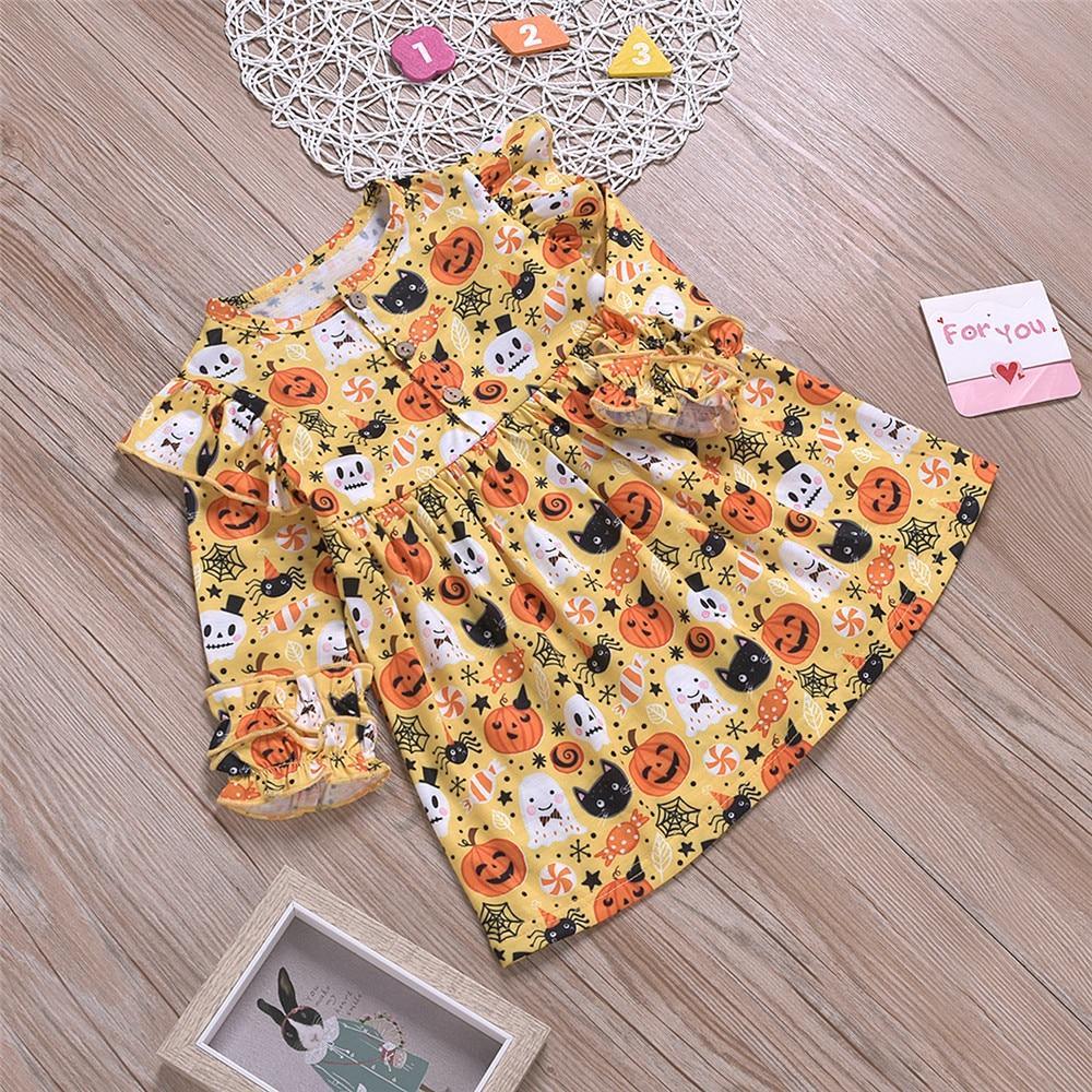 Robe moderne d'automne colorée pour bébés filles, de 1 à 6 ans, motif citrouille d'Halloween, saison automne