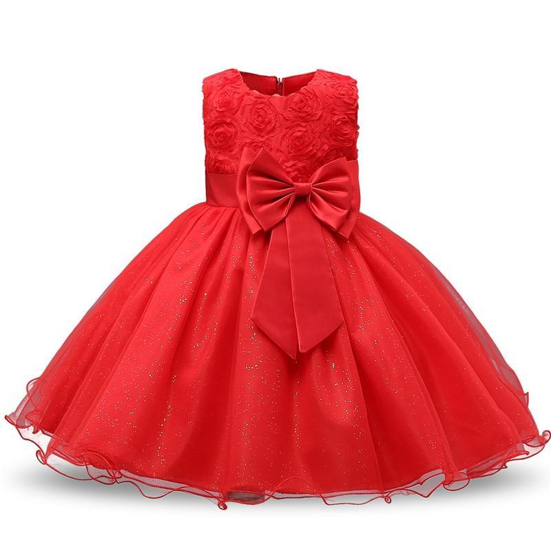 Robe de luxe faite à la main, nouvelle, élégante, blanche, pour le premier anniversaire de fille, tenue de fête, avec fleurs roses en 3D, pour tout-petite, avec grand nœud