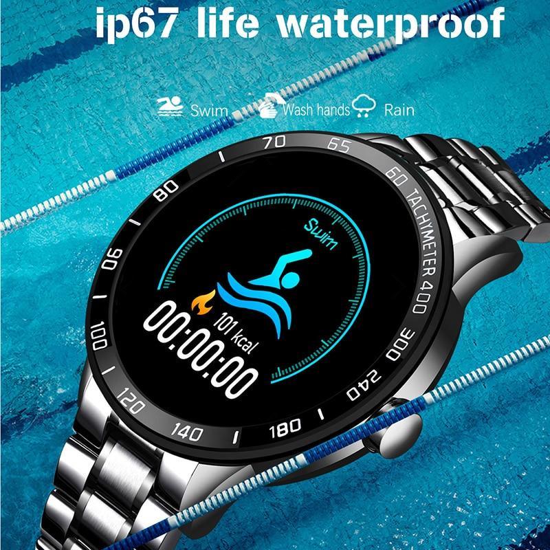 Montre connectée pour hommes avec écran LED et moniteur de fréquence cardiaque, tension artérielle, tracker de fitness, montre intelligente de sport étanche