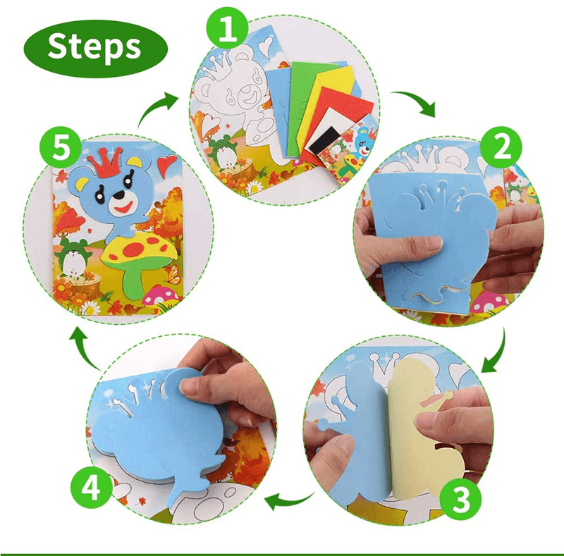 10 designs/lot Autocollants Mousse EVA 3D Dessin Animé Puzzle Série Enfants Motifs Multiples Styles Jouets pour Cadeau d'Anniversaire Enfant