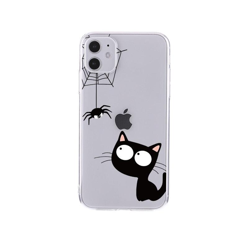Housse de téléphone transparente motif chat noir mignon pour iPhone 14 14 Pro Max 14 Plus 13 Pro Max 13 12 11, coque de téléphone antichoc transparente avec motif chat imprimé pour filles, coque de téléphone souple et flexible en silicone transparent