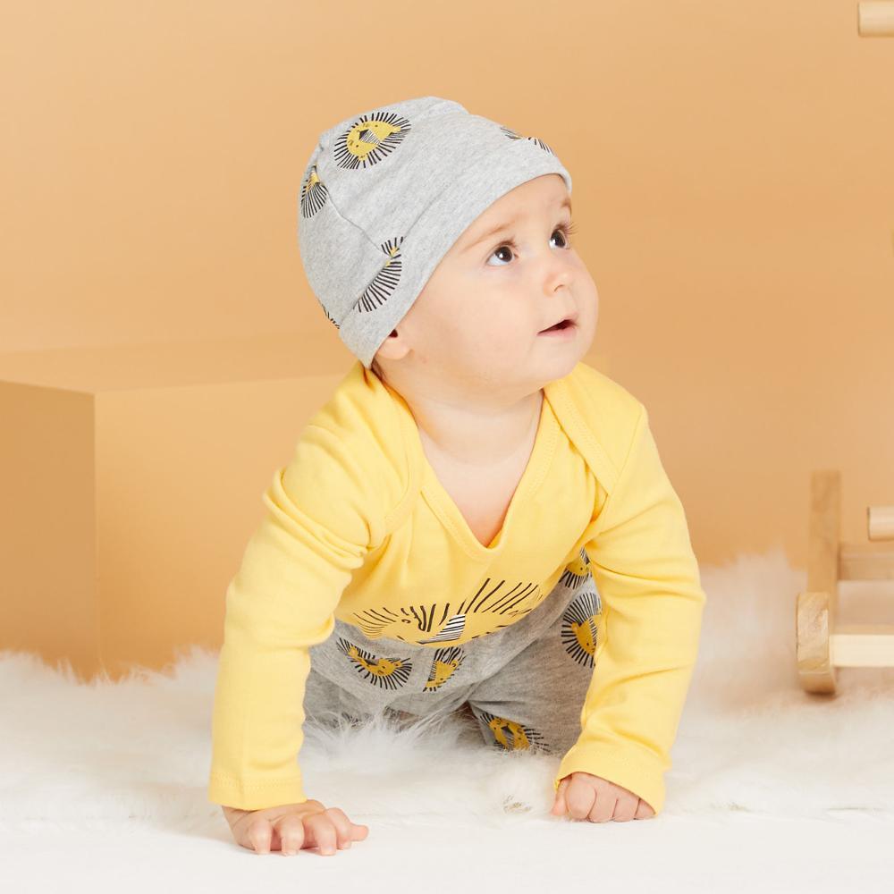 Ensemble de pyjama en coton automne et hiver avec lion, combinaison décontractée, pantalon et chapeau pour bébés garçons et filles