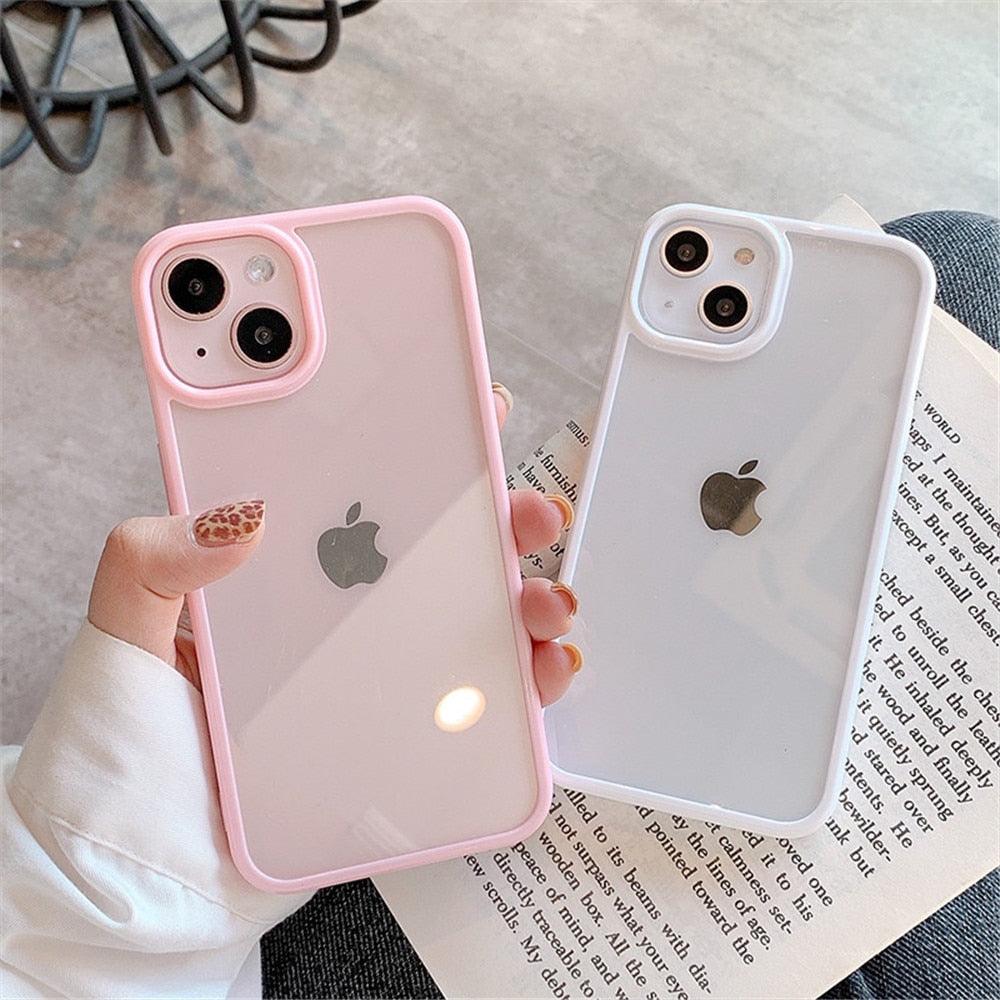 Coque de téléphone unisexe antichoc mignonne en silicone pour iPhone 14 11 12 13 Pro Max, étui de protection arrière transparent coloré en silicone pour iPhone