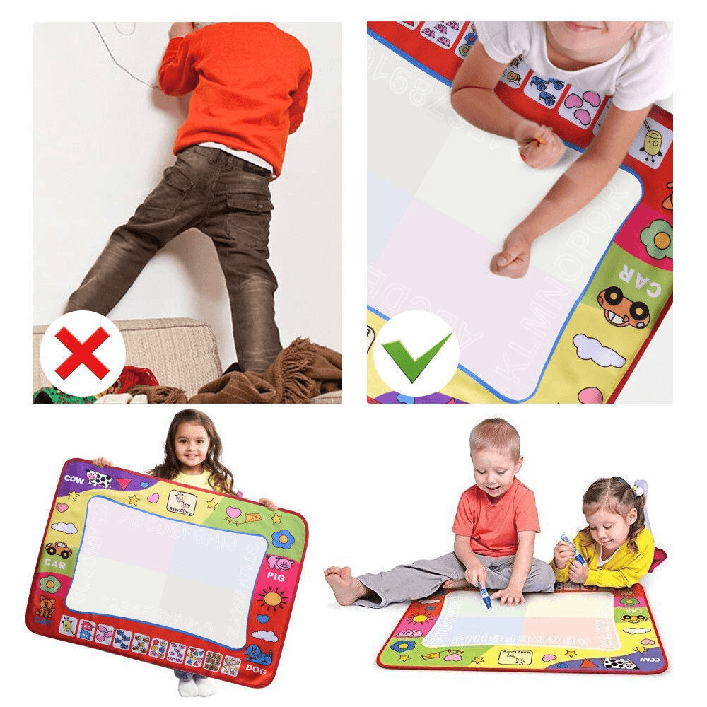 Tapis de dessin à l'eau pour enfants de 1 à 6 ans, tableau/tapis de peinture éducatif pour tout-petits avec stylo magique à eau, cadeau 45,5 x 29 cm (Blanc)