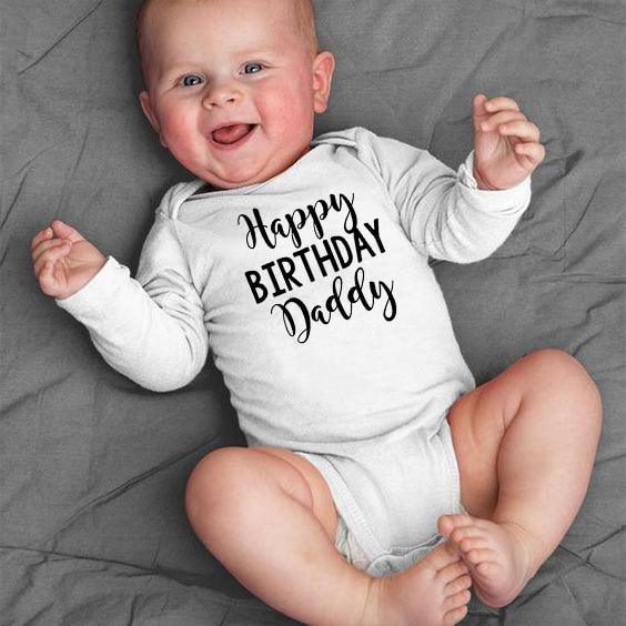 Joyeux Anniversaire Papa, Grenouillère Bébé Unisexe à Manches Longues pour Nouveau-nés, Motifs Modernes avec Imprimé de Fête