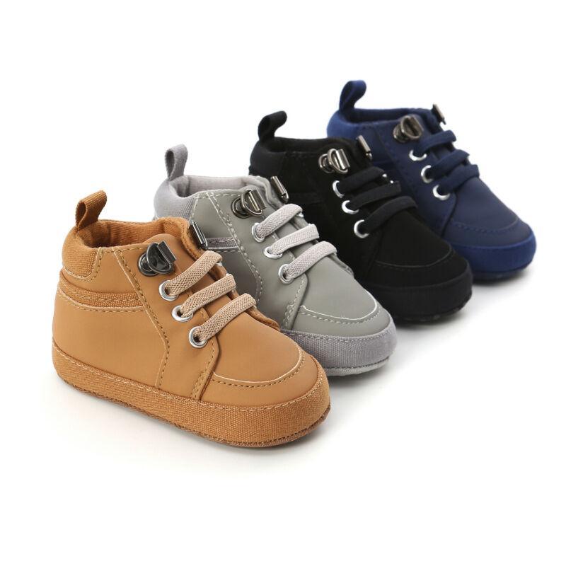 Chaussures bébé premières marches montantes en cuir souple antidérapantes pour nouveau-né