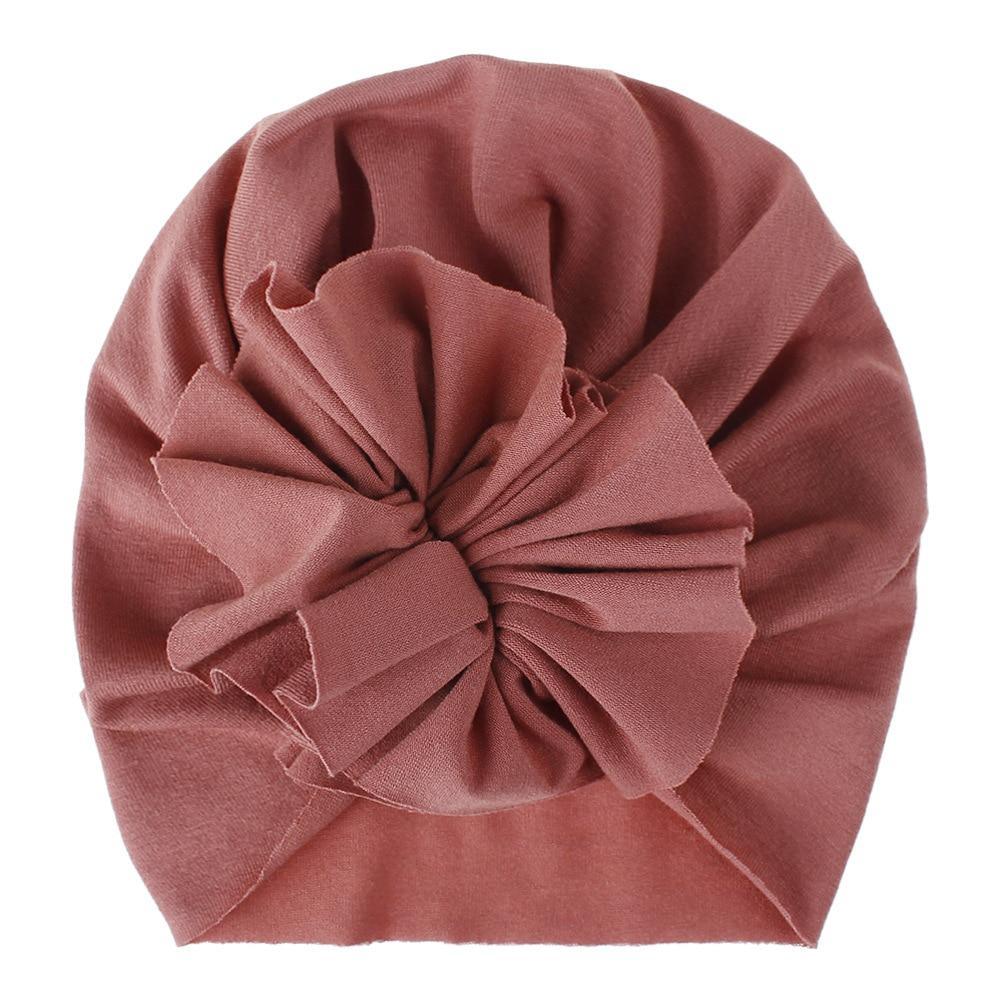 Turban pour bébé fille en coton tricoté, fait main avec fleur plissée, style élégant