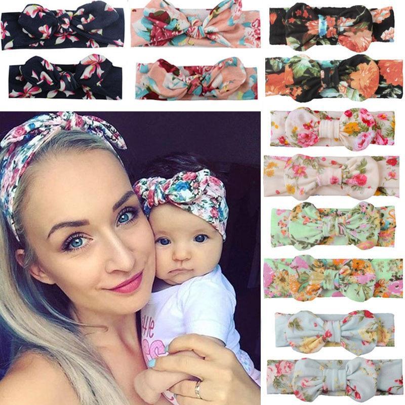 Bandeau Cheveux pour Mère et Bébé avec Nœud Floral Élastique Accessoires Cheveux Turban Mère-Enfant Nœud Pour Mère et Fille