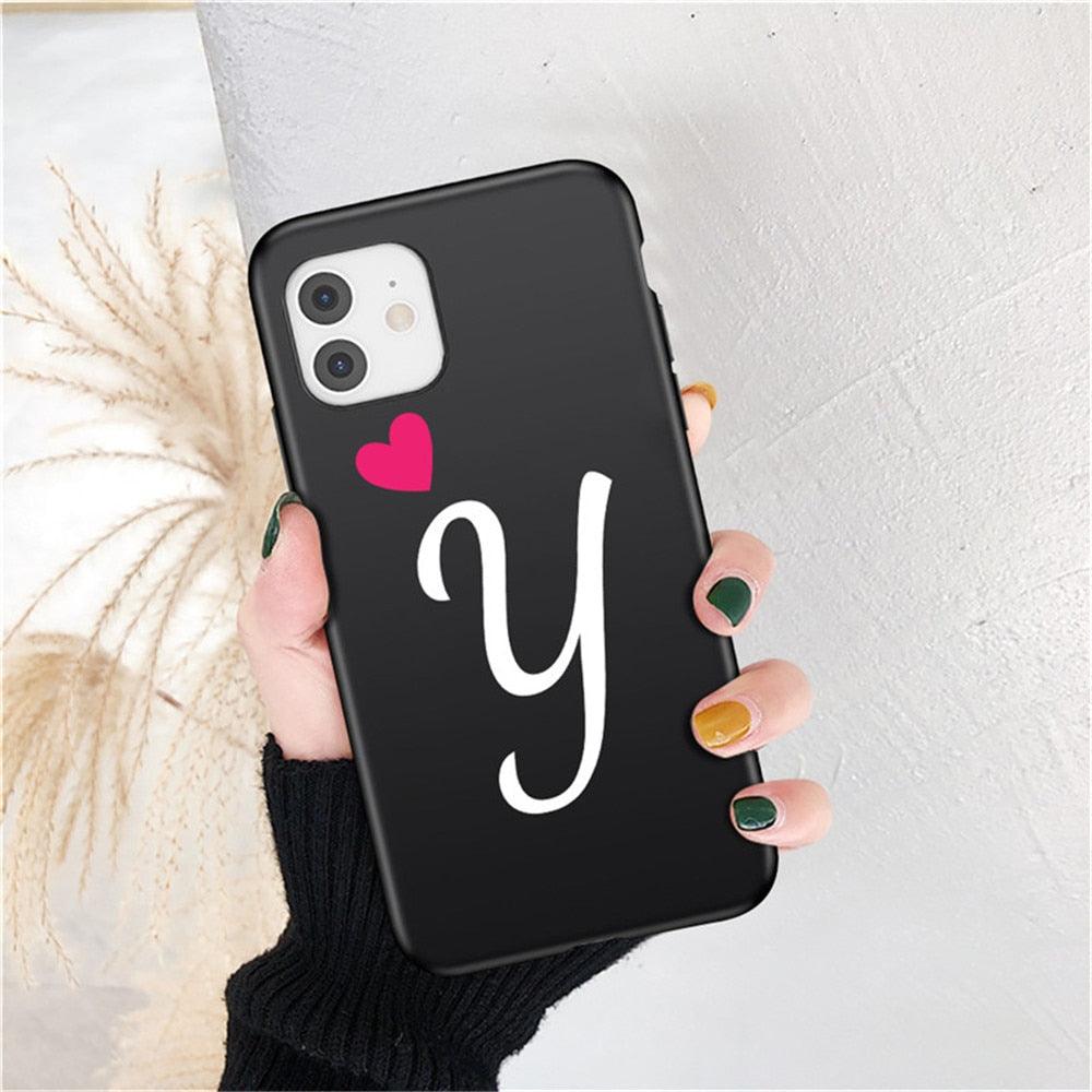 Étui de téléphone élégant pour femme avec lettre initiale A-Z Cœur d'amour pour couples compatible iPhone 13 12 Pro Max Mini, Housse de luxe en silicone souple avec initiale de nom