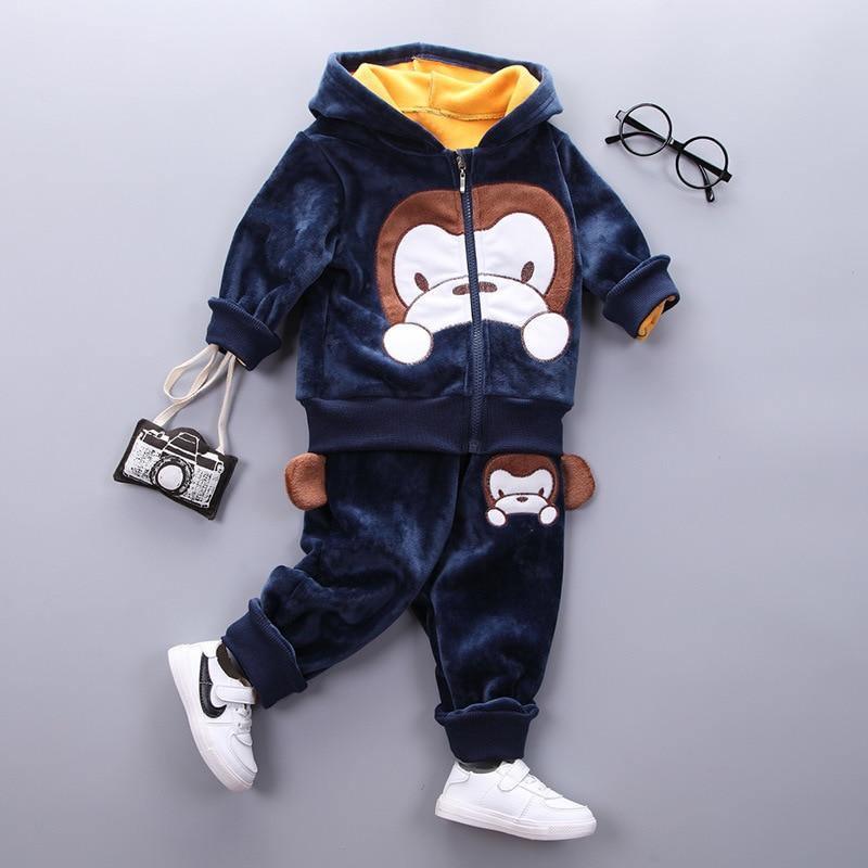 Vêtements pour bébé épais et chauds d'hiver, ensemble trois pièces avec pull à capuche imprimé ours et renard de dessin animé pour bébé fille, pull et pantalon