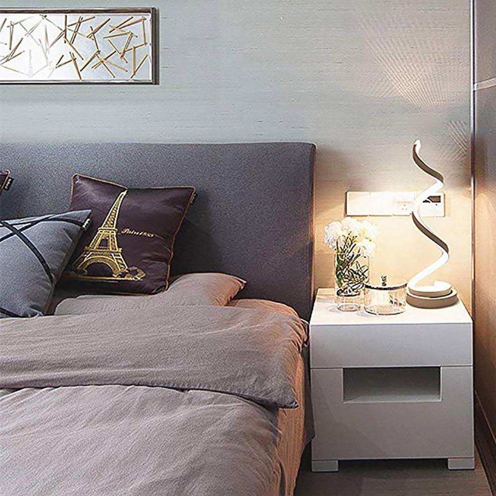 Lampe de table spirale LED Lampe de bureau incurvée moderne Lampe de chevet Lumière blanche chaude à intensité variable pour le salon et la chambre à coucher
