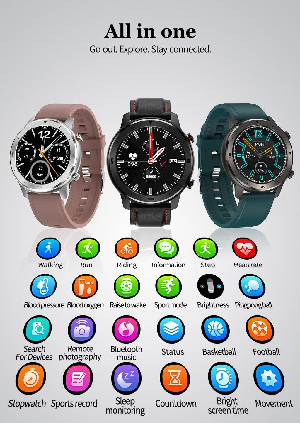 Montre connectée ronde moderne à écran tactile pour hommes, style business de luxe, avec protection étanche IP68 et moniteur de fréquence cardiaque et de tension artérielle, autonomie de 5 jours