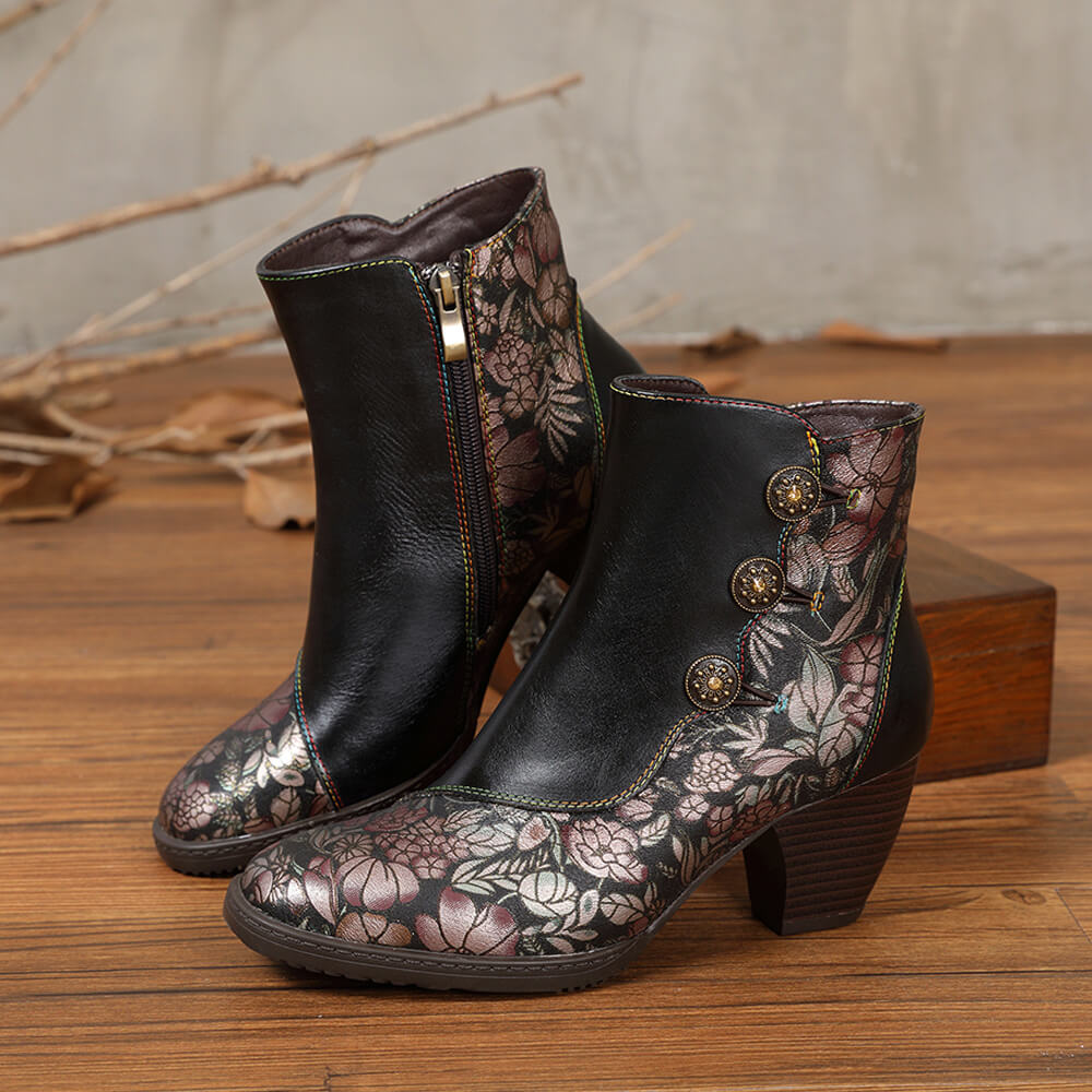 Bottines fleuries rétro faites main Baylor
