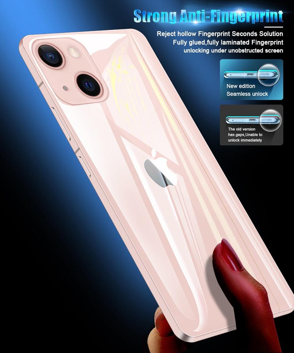Protection d'écran en verre trempé ultra-fin pour iPhone 14 13 11 12 XS MAX XR X 7 8 6 6S SE Pro MAX Plus Mini, protection arrière souple anti-bulles/rayures