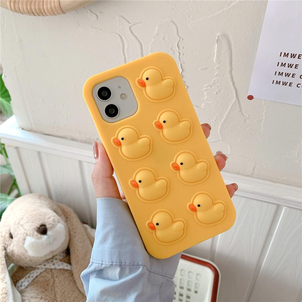 Coque de Téléphone Souple Anti-Stress avec Bulles Canard Mignon pour iPhone 12 11 Pro Max 6 7 8 Plus Xr X Xs Max Se 2020, Housse en Silicone au Design Unique et Élégant pour Petites Filles et Garçons