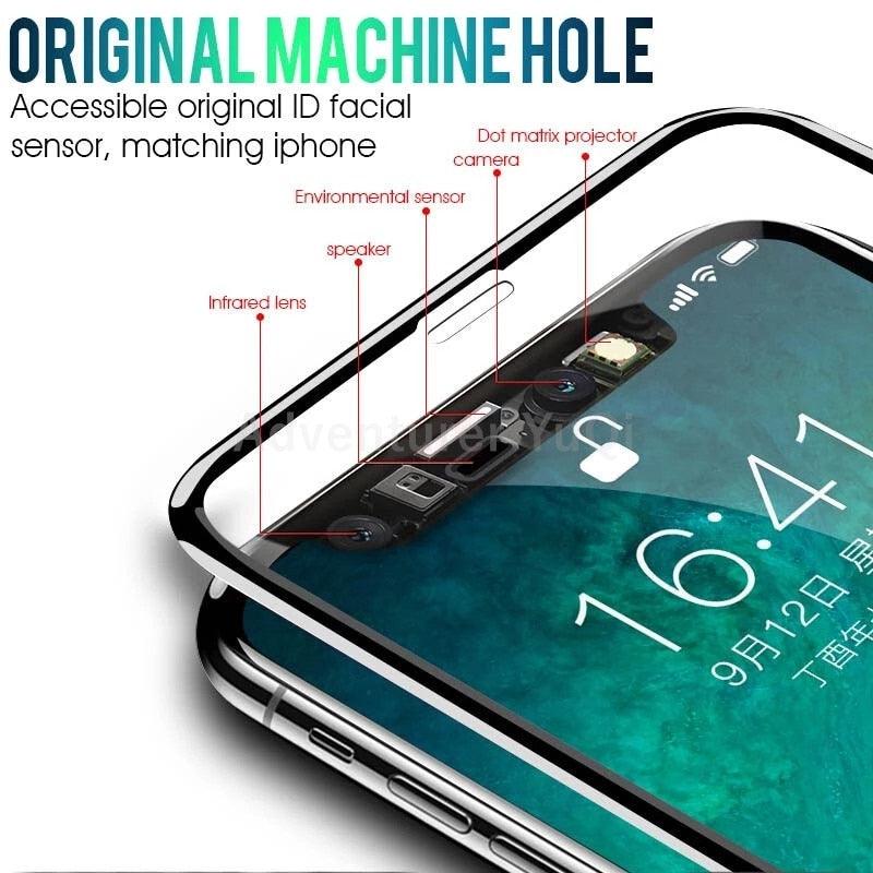 Lot de 3 protections d'écran en verre trempé OG pour iPhone 14 13 12 11 Pro XS Max X XR, avec colle intégrale, bordures incurvées, couverture complète pour iPhone 7 8, protection d'écran en verre pour iPhone