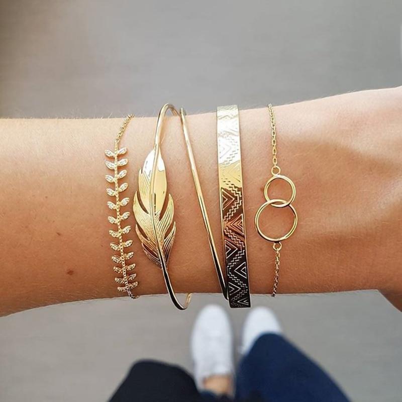 Lot de 5 bracelets de luxe modernes en or et cristal pour femmes, style punk bohème, cadeau de bijoux de plage