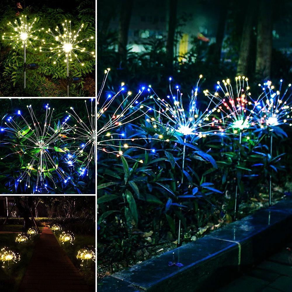 Lampe solaire LED de luxe moderne pour jardin en forme de feux d'artifice d'arbre avec fils de cuivre
