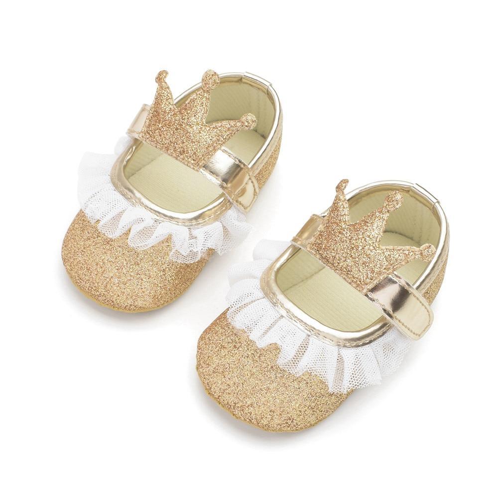 Chaussures de bébé fille nouveau-né, tout-petit, enfants, motif couronne pailletée, semelle souple antidérapante