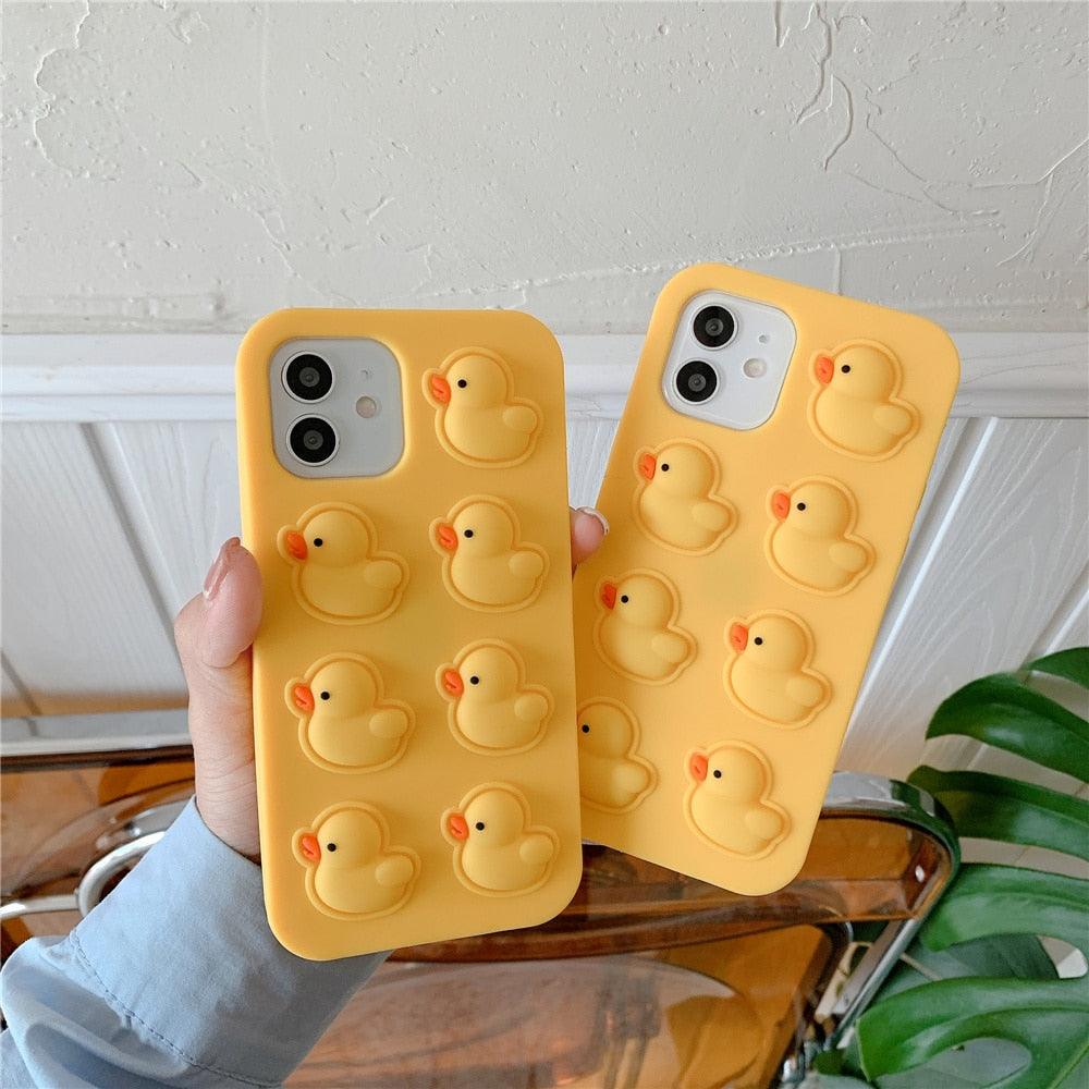 Coque de Téléphone Souple Anti-Stress avec Bulles Canard Mignon pour iPhone 12 11 Pro Max 6 7 8 Plus Xr X Xs Max Se 2020, Housse en Silicone au Design Unique et Élégant pour Petites Filles et Garçons