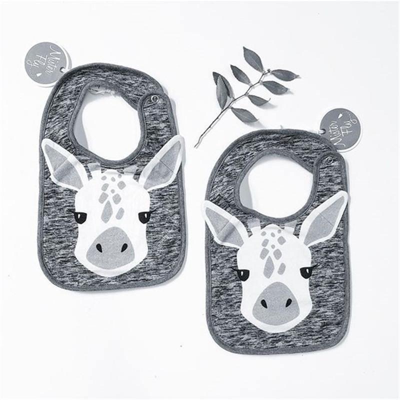 Bavette en coton de luxe avec imprimé animal de dessin animé et boutons-pression, serviette de salive imperméable, tablier d'alimentation pour bébé et enfant