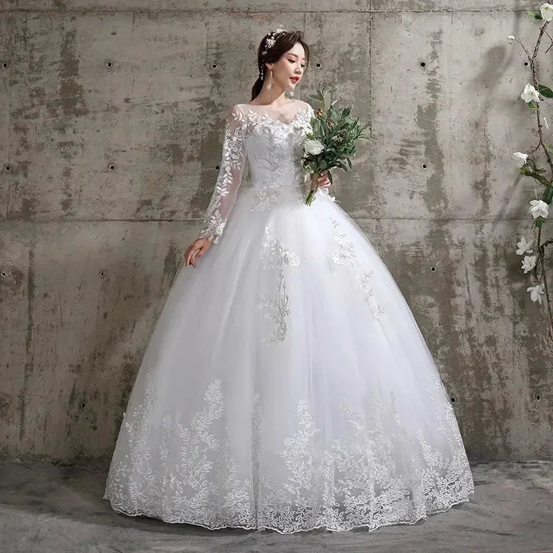 Robe de mariée de luxe personnalisée - Robe de bal à manches longues grande taille | Femstylo