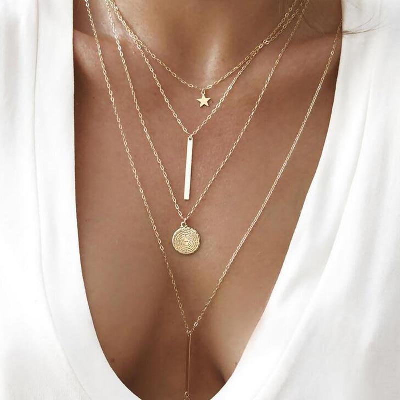 Collier ras du cou avec pendentif multicouche en cristal doré, style vintage moderne, pour femme, bijoux de luxe, cadeau parfait, style cool