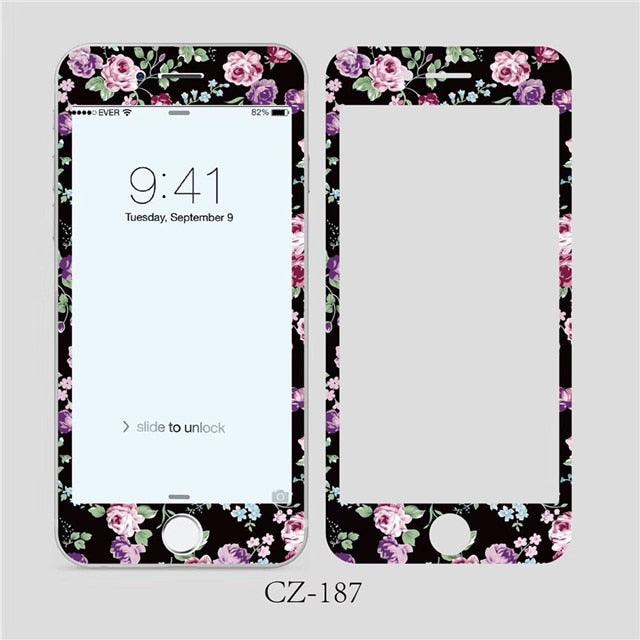 Verre trempé incurvé 3D pour iPhone 6 6s 7 8 Plus, motif fleurs tendance, protecteur d'écran, film de protection, protecteur d'écran en verre trempé conçu pour iPhone