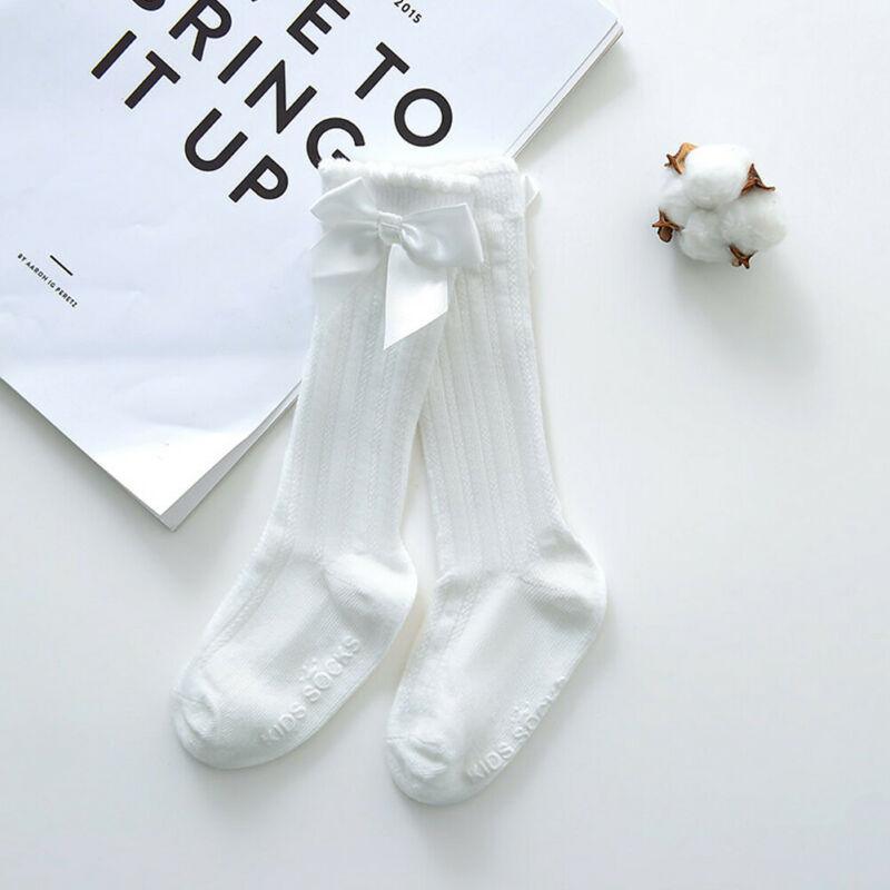 Chaussettes hautes bébé fille en 100% coton avec grand nœud et dentelle douce