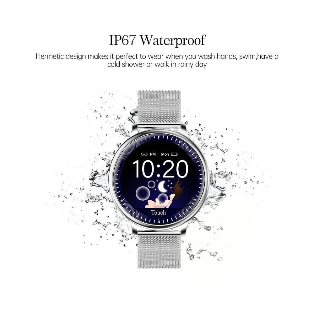 Montre connectée de luxe moderne et élégante pour femmes avec écran rond, compatible avec les systèmes Android et iOS, avec moniteur de fréquence cardiaque, pour filles, femmes et dames
