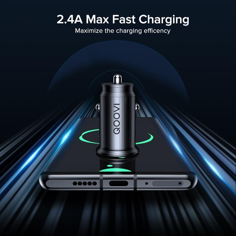 Mini chargeur de voiture universel noir 2.4A double USB charge rapide pour téléphone portable, GPS, Smartphones