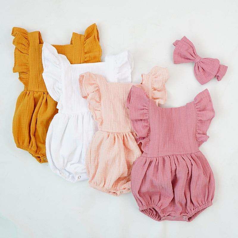 Grenouillères pour nouveau-nés Vêtements de bébé Barboteuse d'été en coton Combinaison une pièce Douce et élégante de style moderne