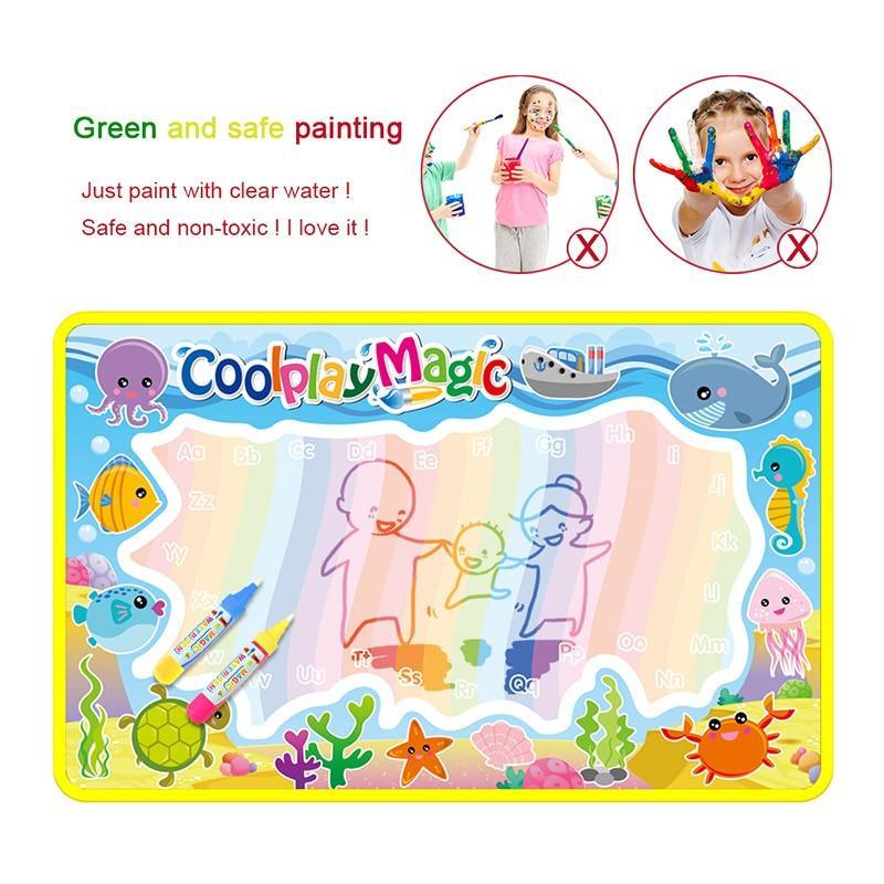 Tapis de Dessin à l'Eau Magique et 2 Stylos, Tableau de Gribouillage, Livres de Coloriage, Jouets Éducatifs pour Enfants
