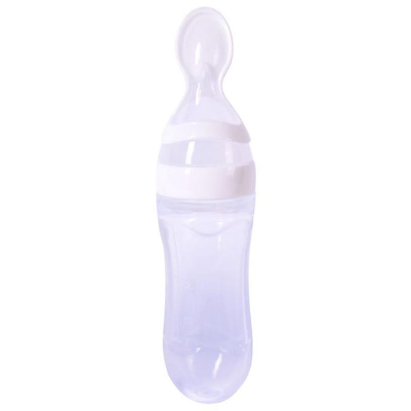 Biberon en silicone avec cuillère Bouteilles de complément alimentaire Bouteille de lait à presser avec cuillère Tasse pour bébé et enfant