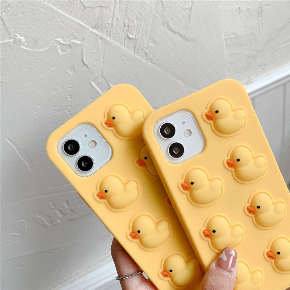 Coque de Téléphone Souple Anti-Stress avec Bulles Canard Mignon pour iPhone 12 11 Pro Max 6 7 8 Plus Xr X Xs Max Se 2020, Housse en Silicone au Design Unique et Élégant pour Petites Filles et Garçons