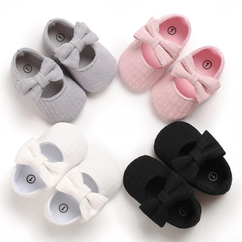 Chaussures Souples Premiers Pas Nœud Papillon Couleur Unie pour Bébé Fille Respirantes
