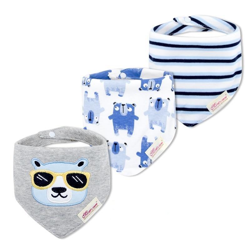 Bavettes bandanas pour bébé Moder, lot de 3 en coton, motifs triangulaires variés pour bébés garçons et filles