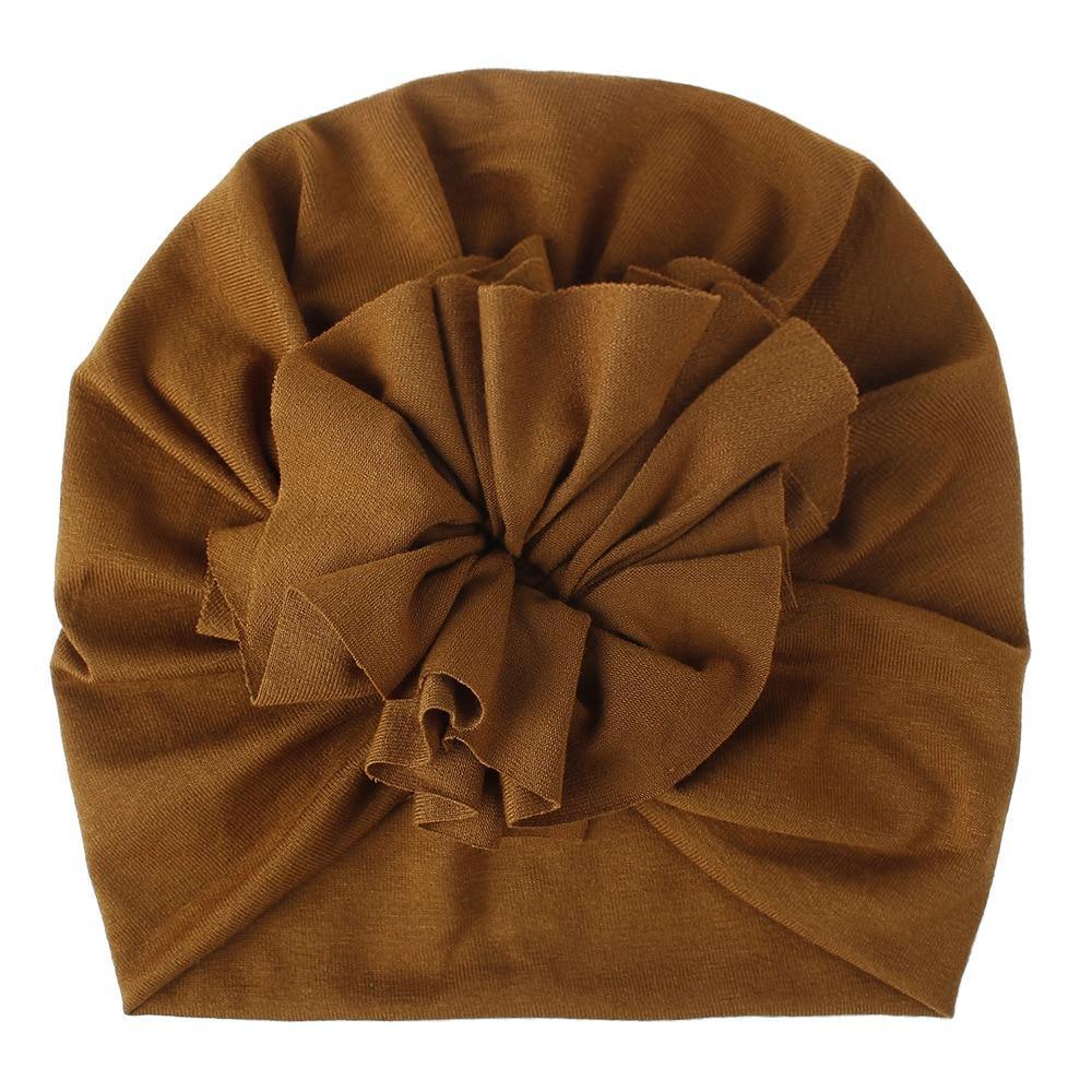 Turban pour bébé fille en coton tricoté, fait main avec fleur plissée, style élégant