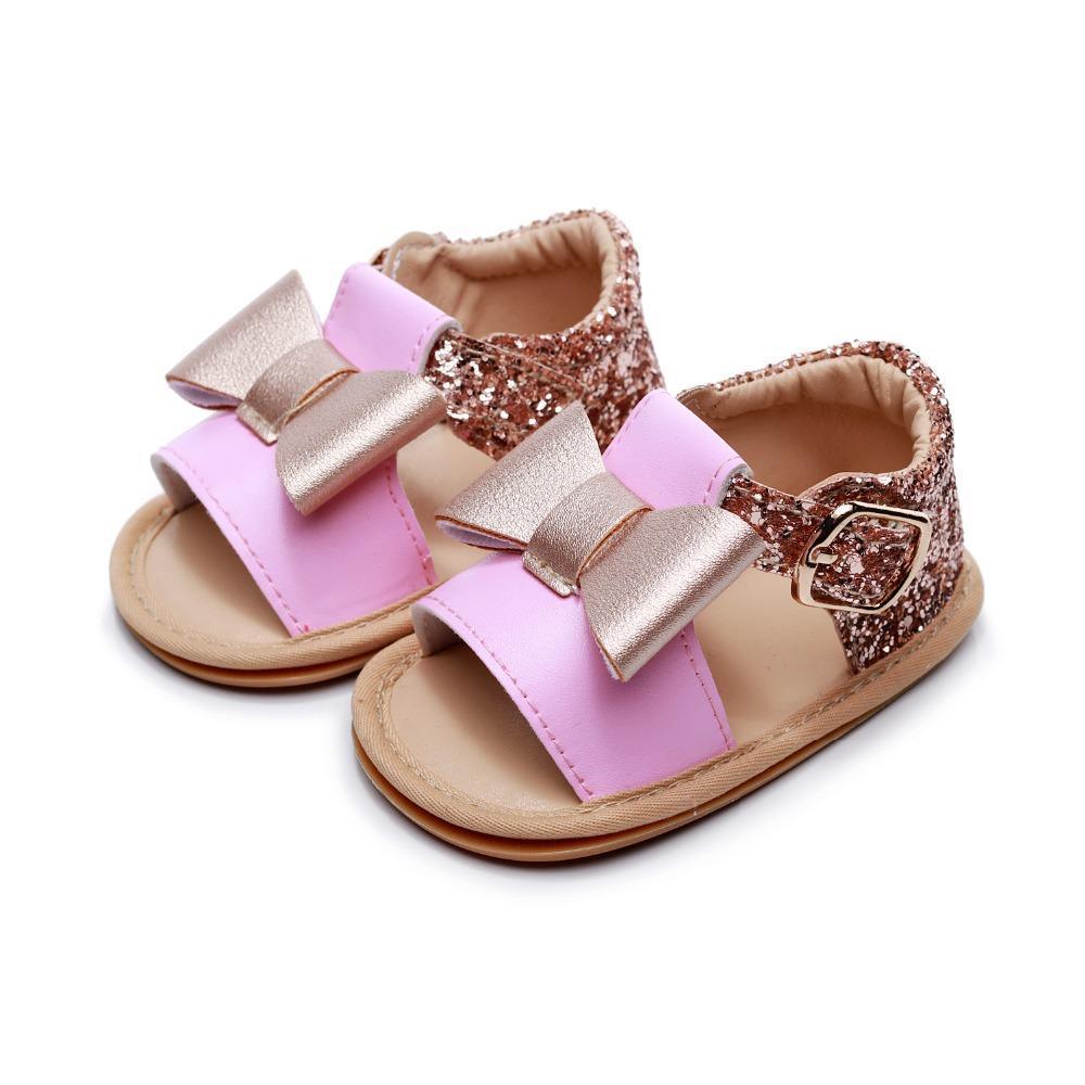 Sandales Bébé Fille Premier Pas Cuir PU Semelle Souple Nœud Papillon Chaussures Filles