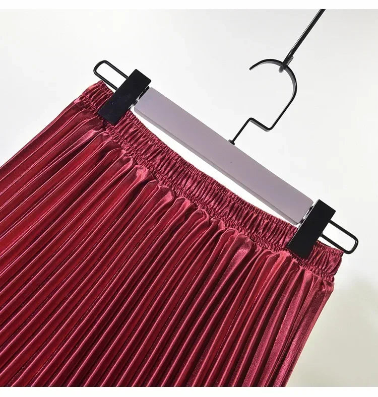 Jupe plissée classique en velours doré Taille haute style rétro Mode Femme de bureau Jupe longue plissée Jupe en velours d'hiver 90cm de long