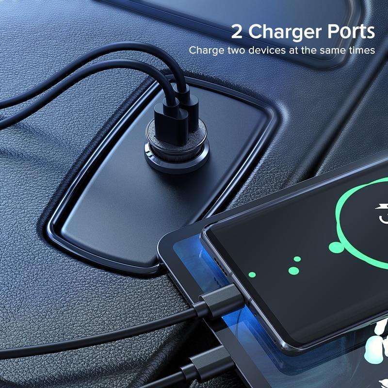 Mini chargeur de voiture universel noir 2.4A double USB charge rapide pour téléphone portable, GPS, Smartphones