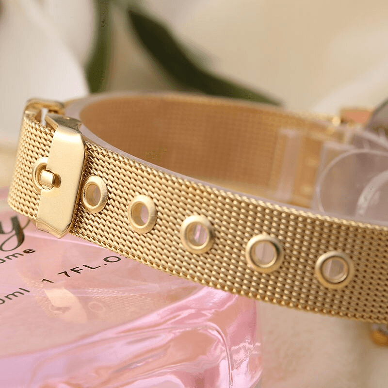STEVVEX Gold Montre Bracelet Femme Quartz Or Rose Acier Inoxydable Maille Dames Montre-bracelet Horloge Hibou (Or) Pour Femmes et Filles