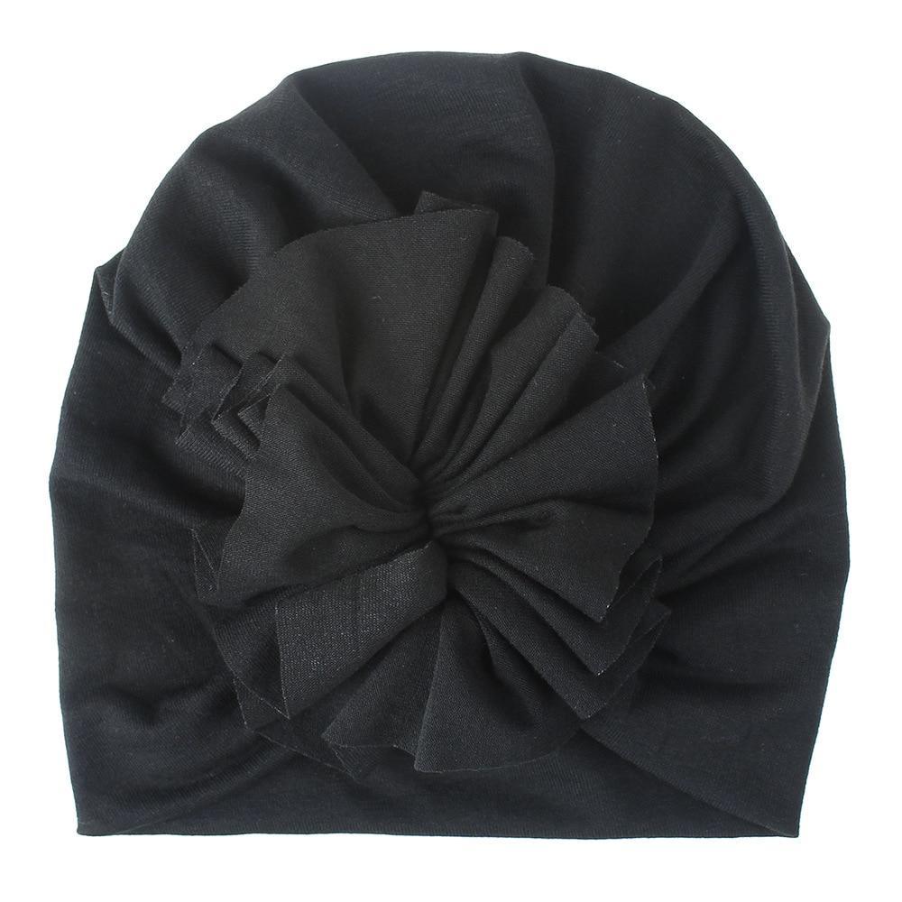 Turban pour bébé fille en coton tricoté, fait main avec fleur plissée, style élégant